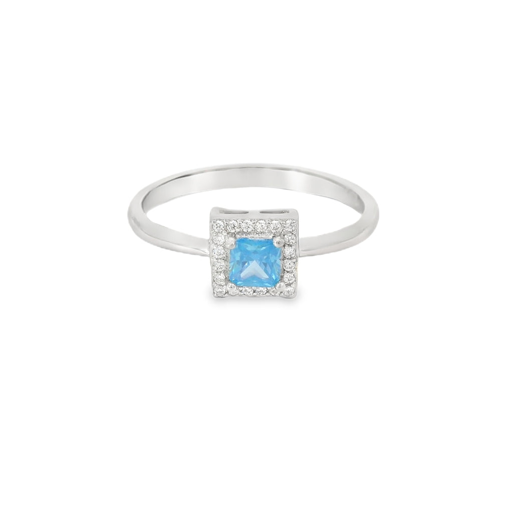 Aquamarine Cubic Zirconia Sterling Silver Ring (Princess)