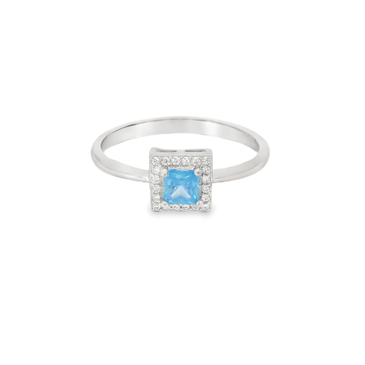 Aquamarine Cubic Zirconia Sterling Silver Ring (Princess)