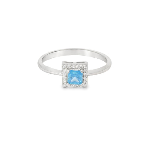 Aquamarine Cubic Zirconia Sterling Silver Ring (Princess)