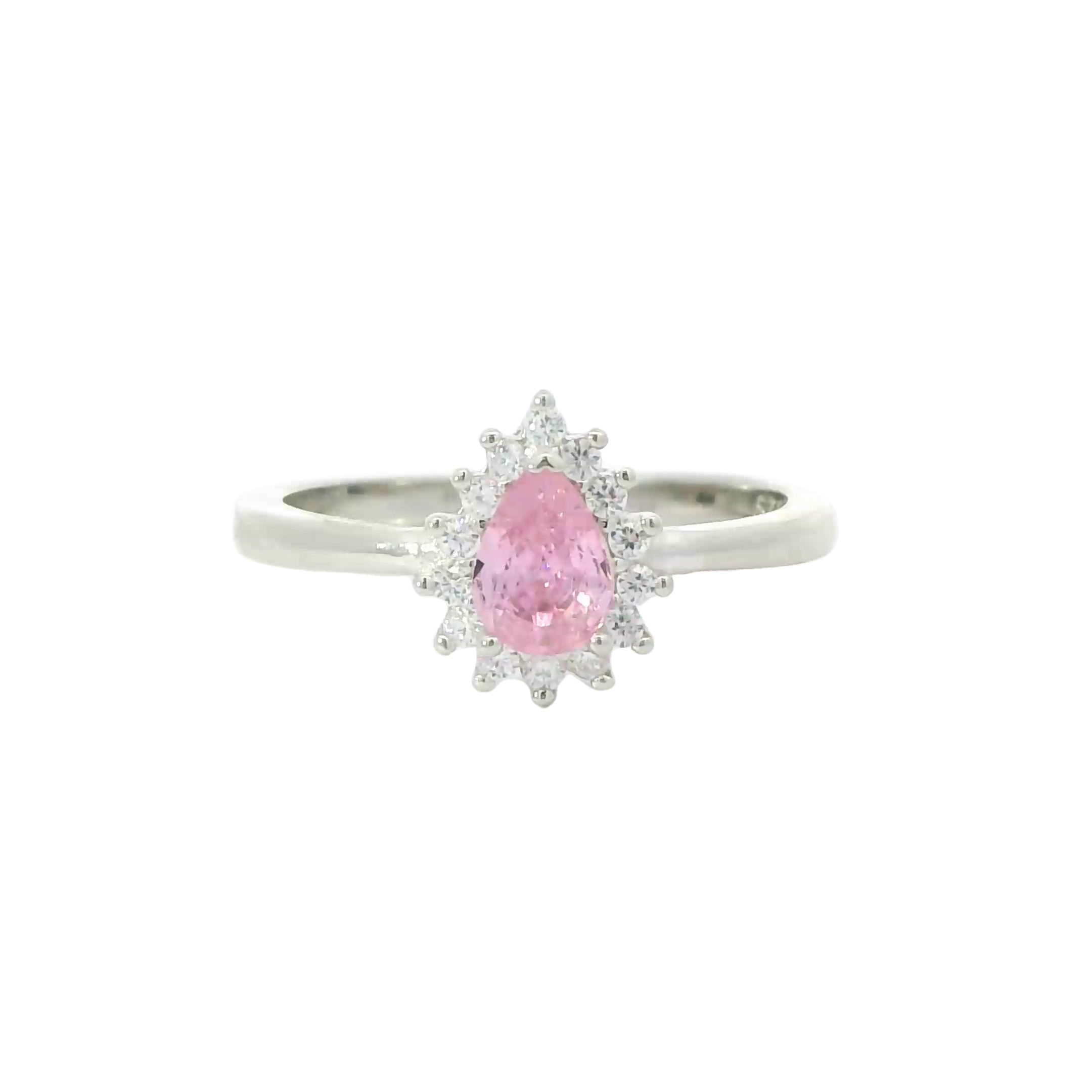 PINK SAPPHIRE CUBIC ZIRCONIA STERLING SILVER RING (Tear Drop)