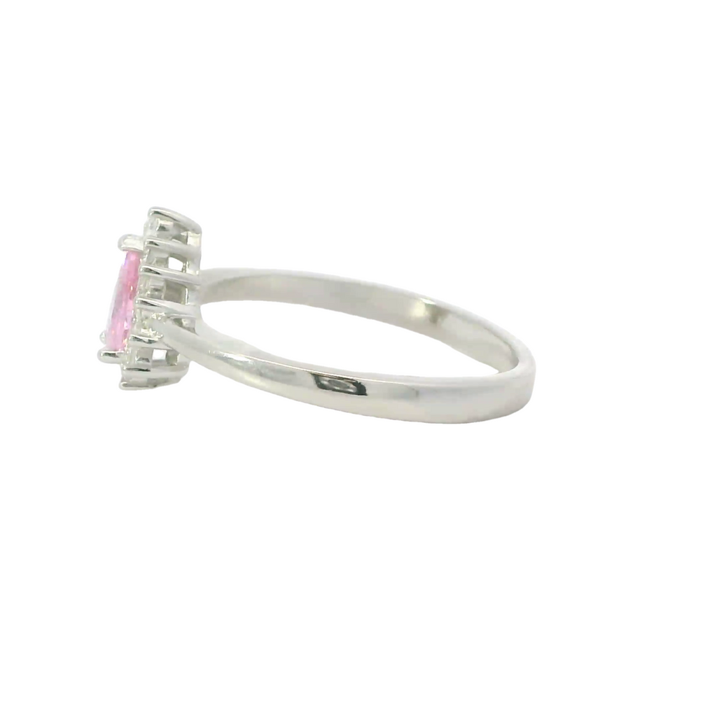 PINK SAPPHIRE CUBIC ZIRCONIA STERLING SILVER RING (Tear Drop)