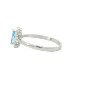 AQUAMARINE CUBIC ZIRCONIA STERLING SILVER RING (TEARDROP)