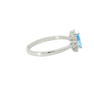 AQUAMARINE CUBIC ZIRCONIA STERLING SILVER RING (TEARDROP)