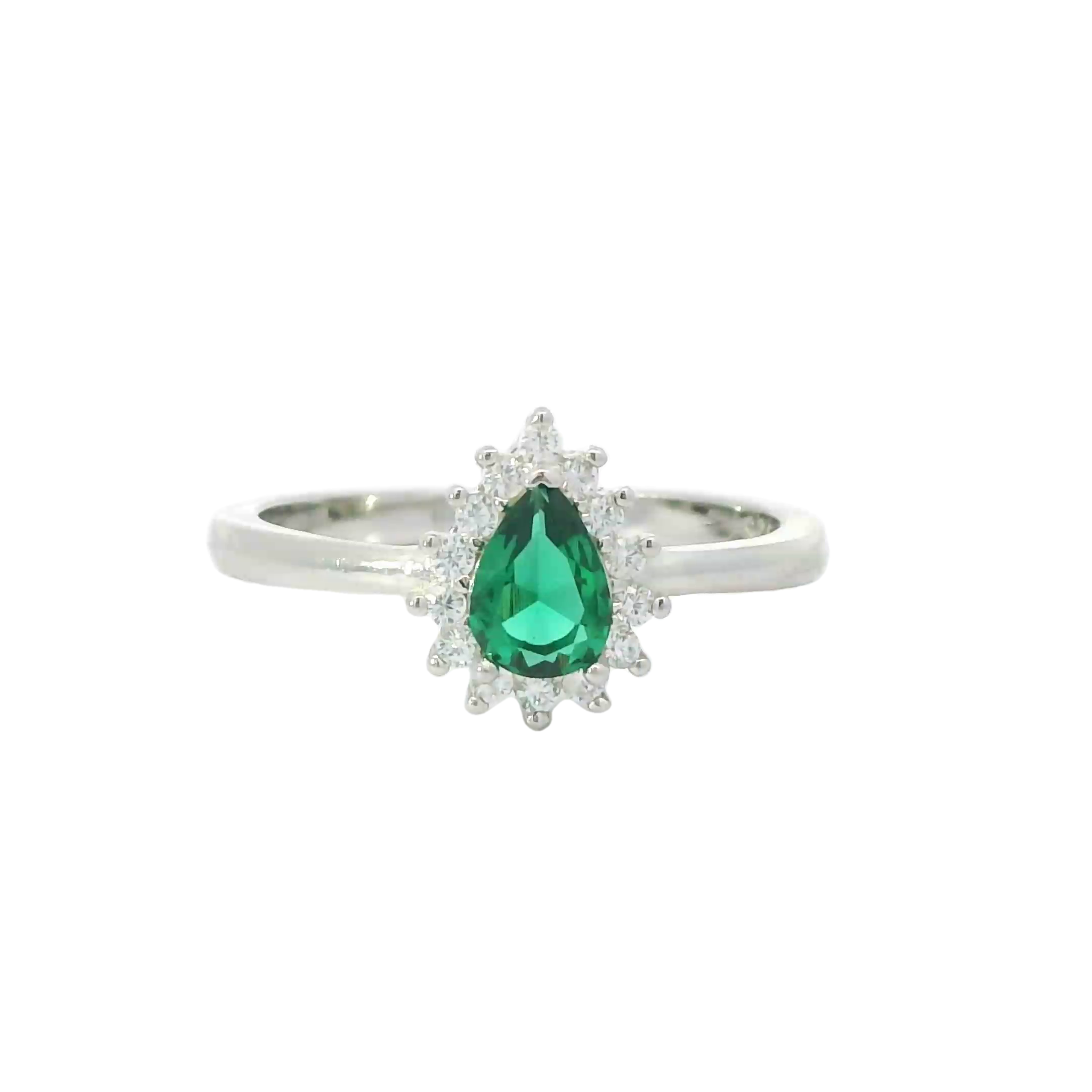 EMERALD GREEN CUBIC ZIRCONIA STERLING SILVER RING (Tear Drop)