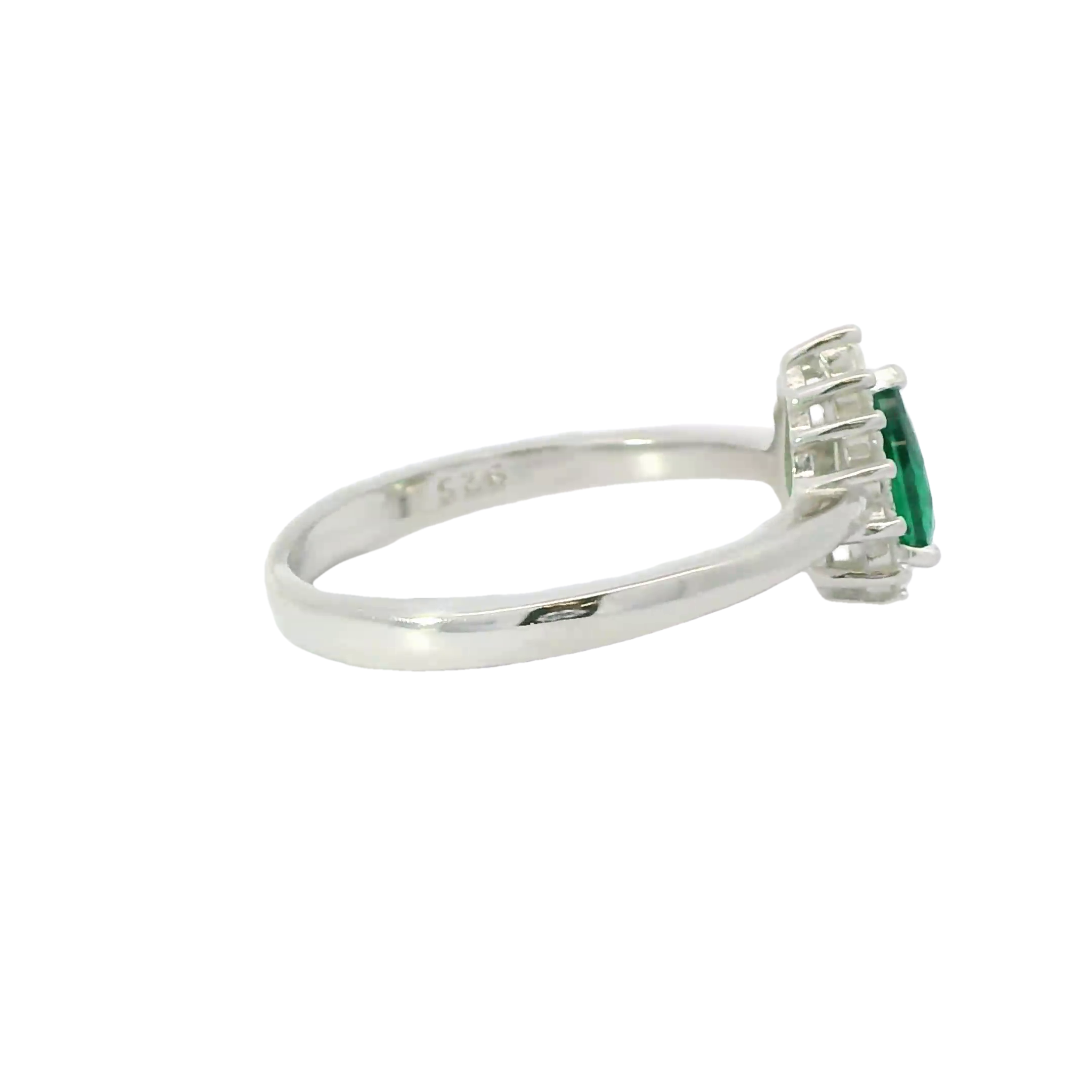 EMERALD GREEN CUBIC ZIRCONIA STERLING SILVER RING (Tear Drop)
