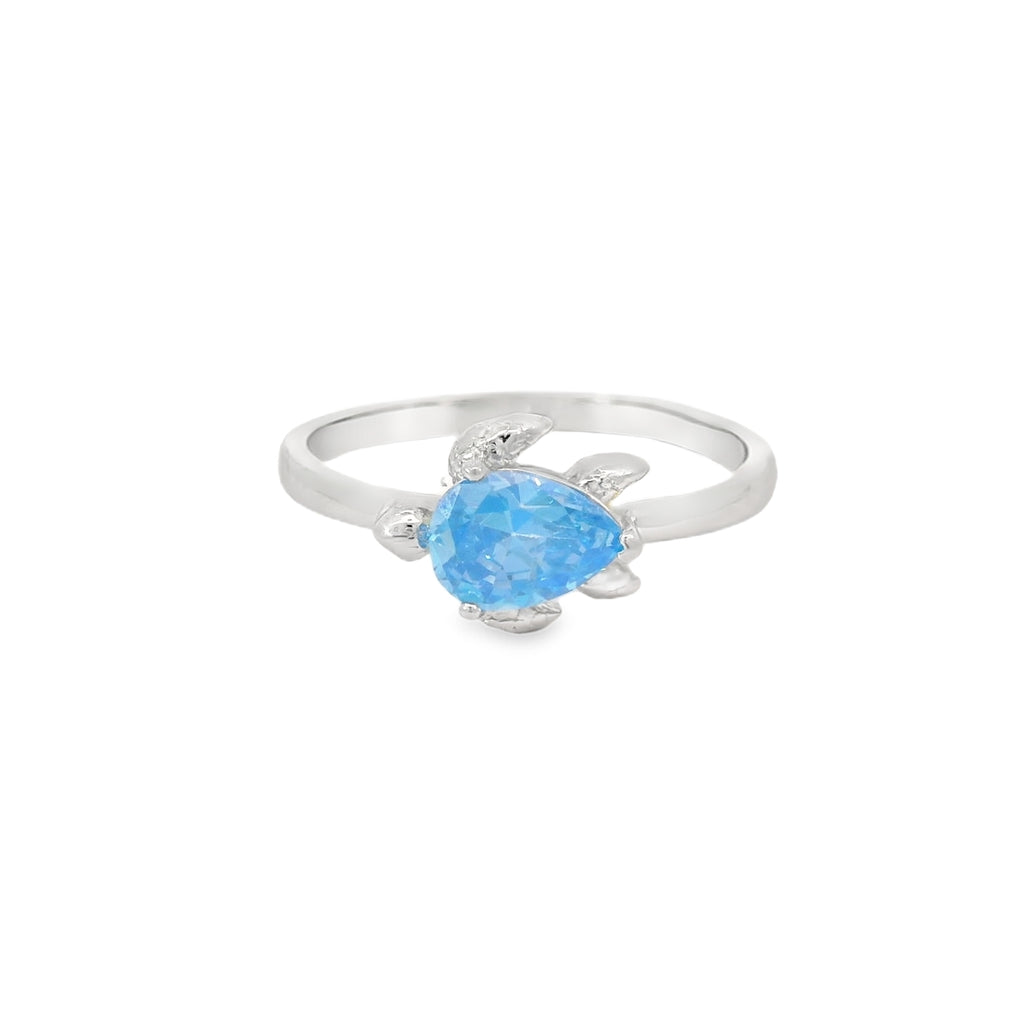 8x6mm Turtle Blue Cubic Zirconia Sterling Silver Ring