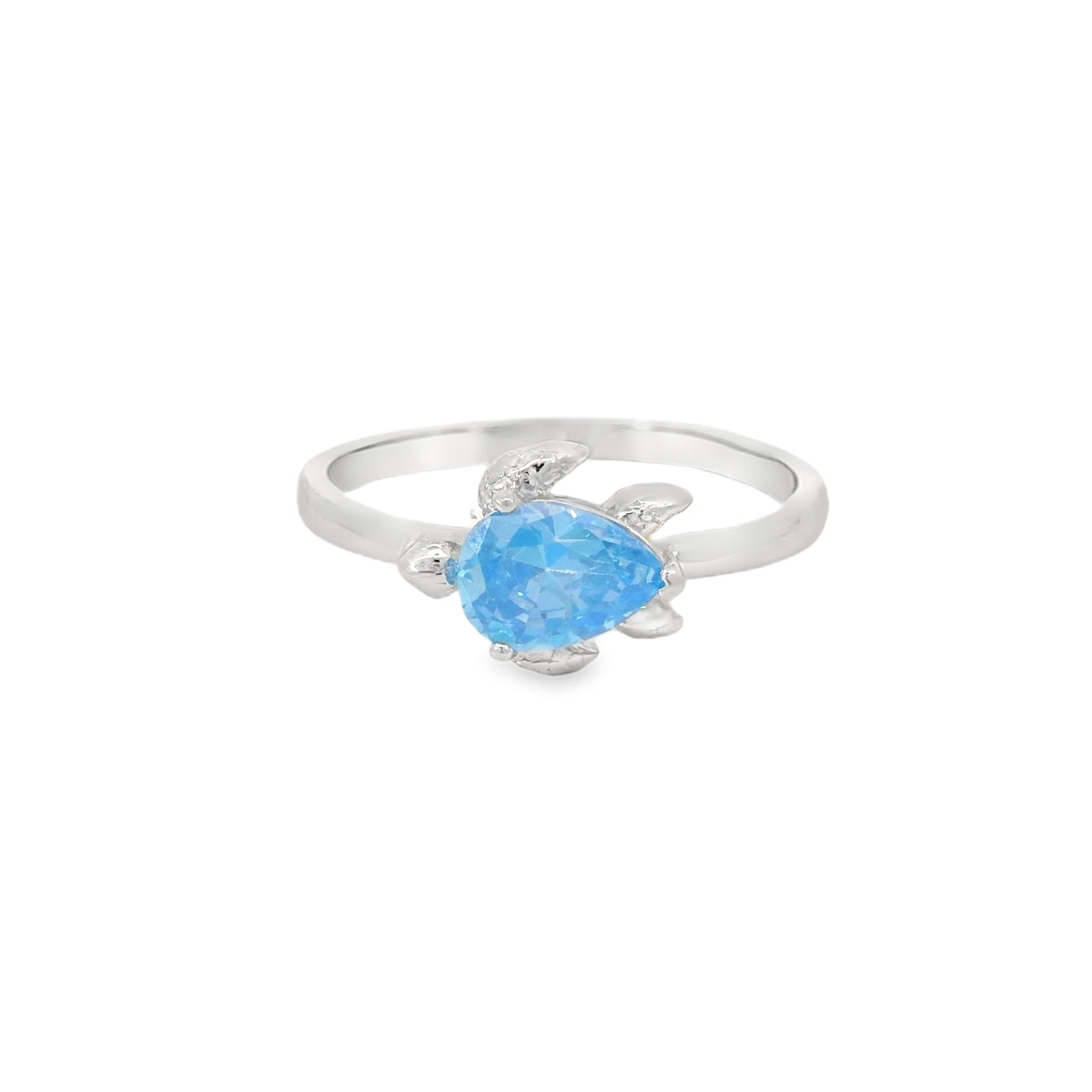 8x6mm Turtle Blue Cubic Zirconia Sterling Silver Ring