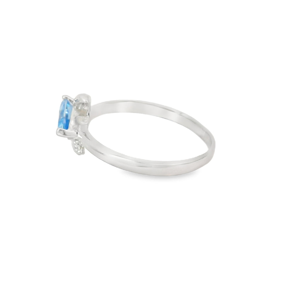 8x6mm Turtle Blue Cubic Zirconia Sterling Silver Ring