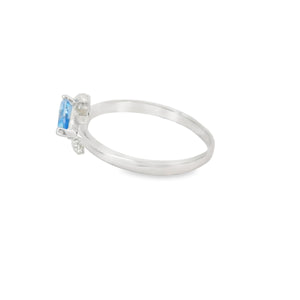 8x6mm Turtle Blue Cubic Zirconia Sterling Silver Ring