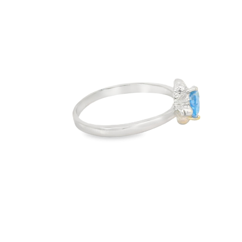 8x6mm Turtle Blue Cubic Zirconia Sterling Silver Ring
