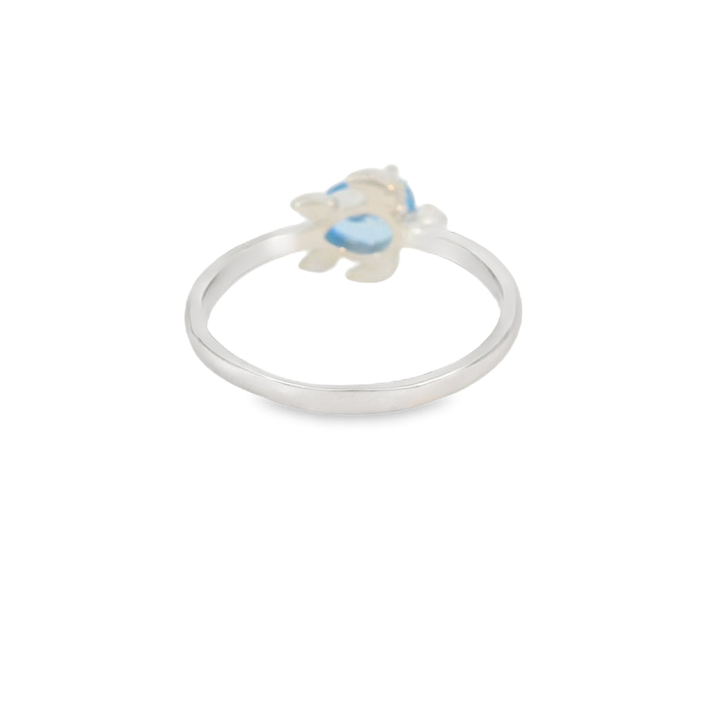 8x6mm Turtle Blue Cubic Zirconia Sterling Silver Ring