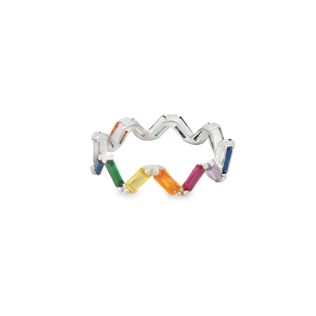 Multi-Color Cubic Zirconia Sterling Silver Ring