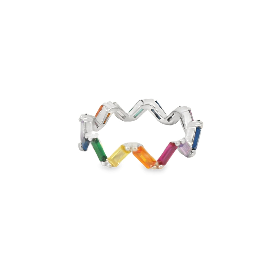 Multi-Color Cubic Zirconia Sterling Silver Ring