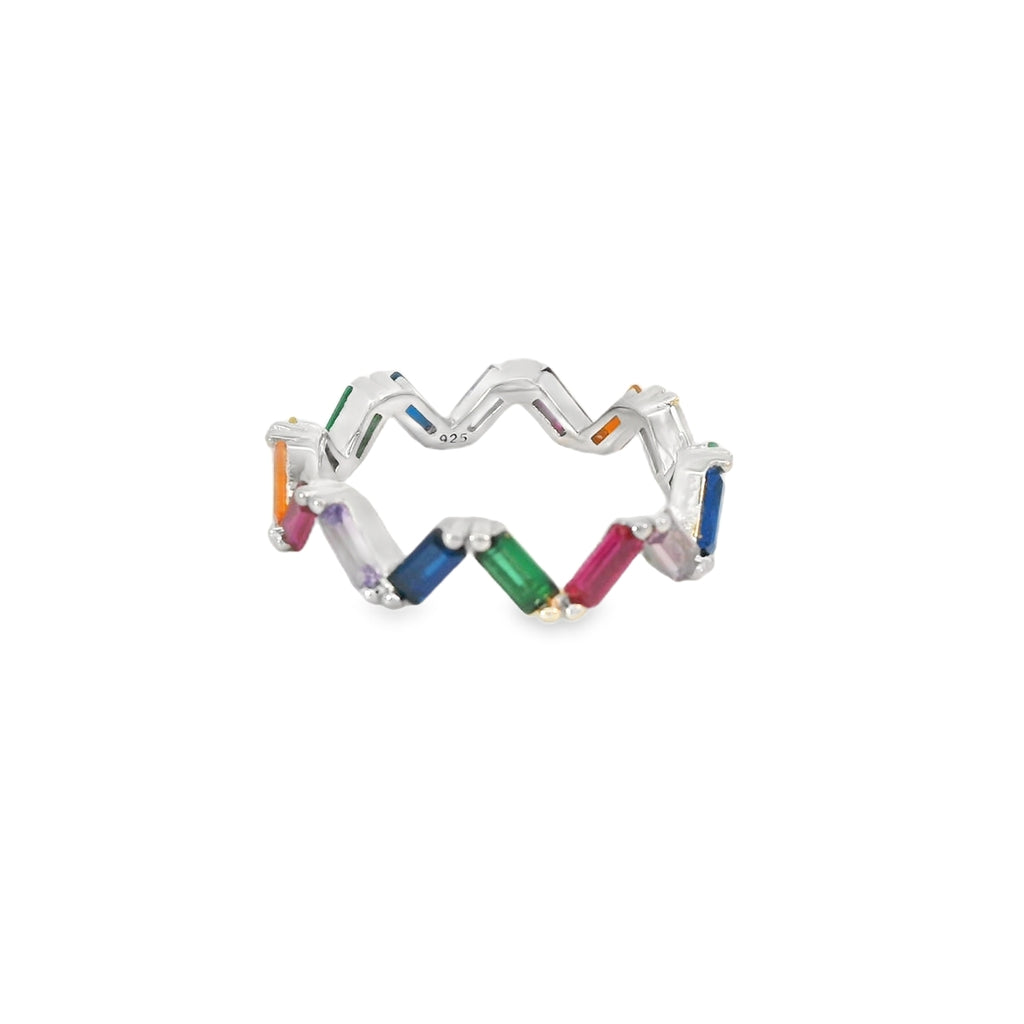 Multi-Color Cubic Zirconia Sterling Silver Ring