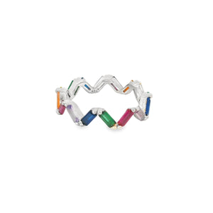 Multi-Color Cubic Zirconia Sterling Silver Ring