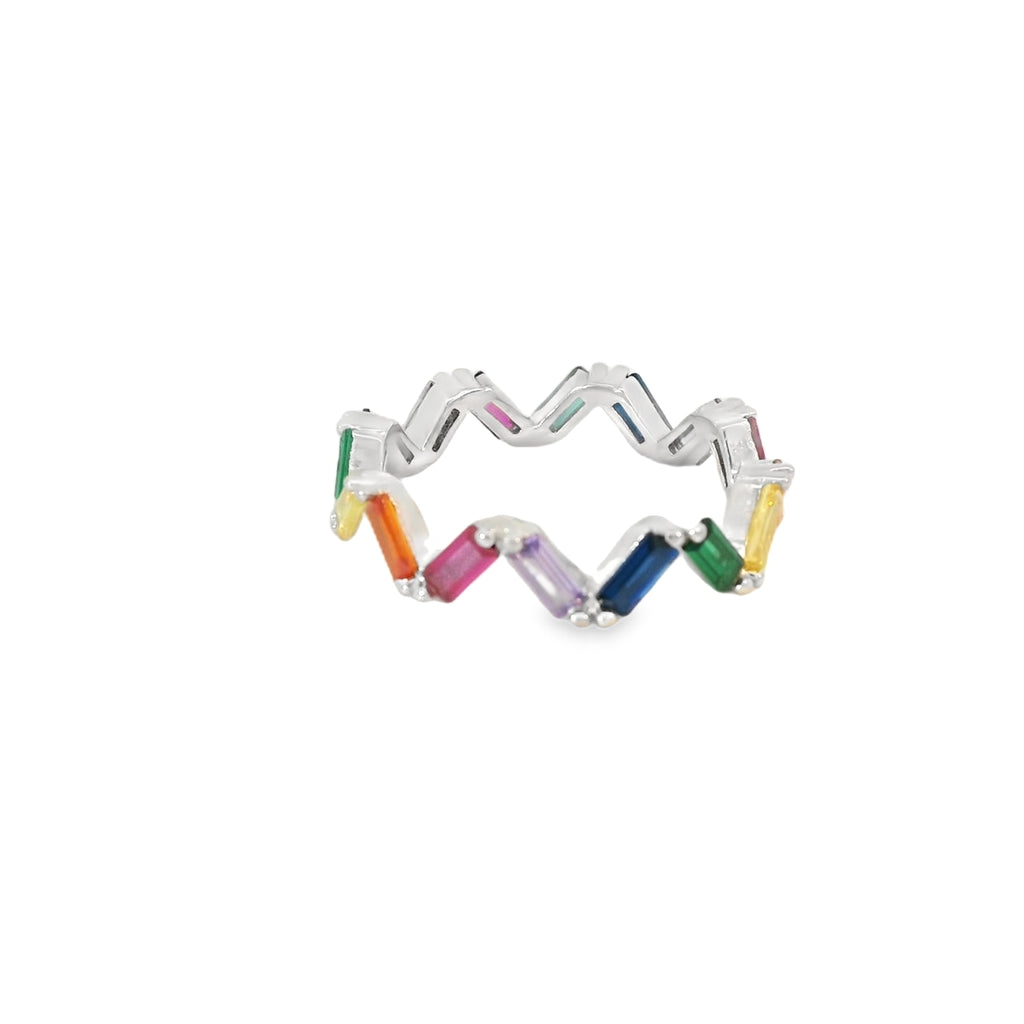 Multi-Color Cubic Zirconia Sterling Silver Ring