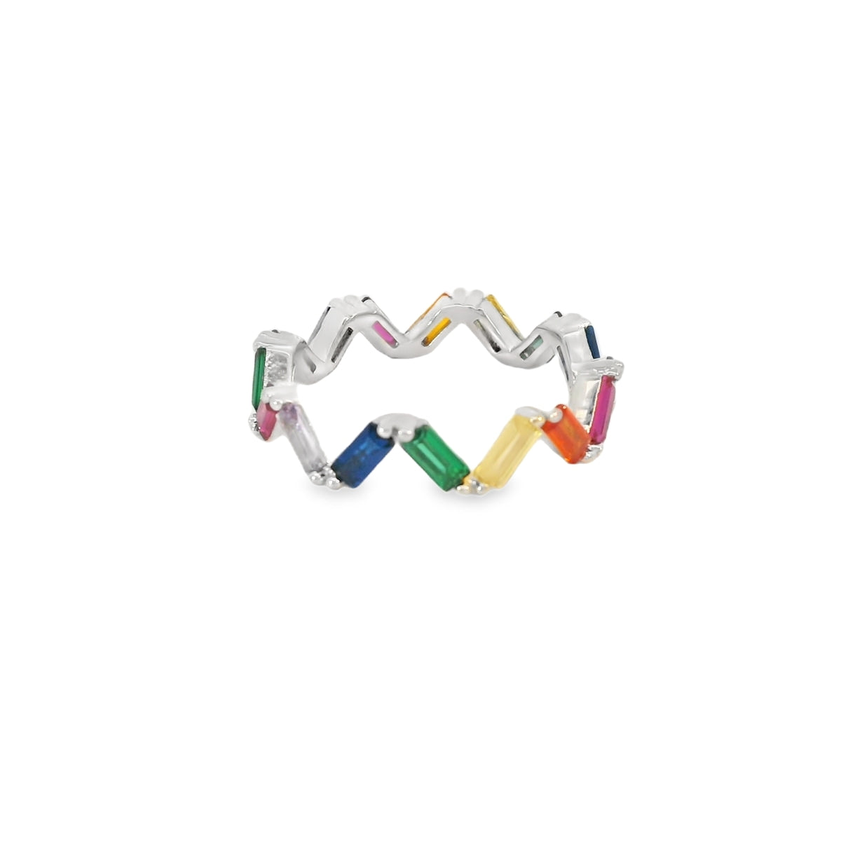 Multi-Color Cubic Zirconia Sterling Silver Ring