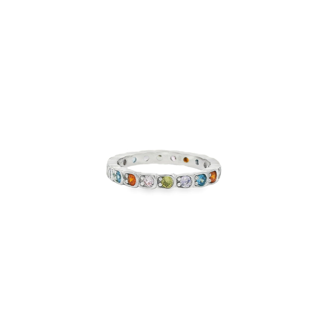 MULTI-COLOR  CUBIC ZIRCONIA STERLING SILVER RING