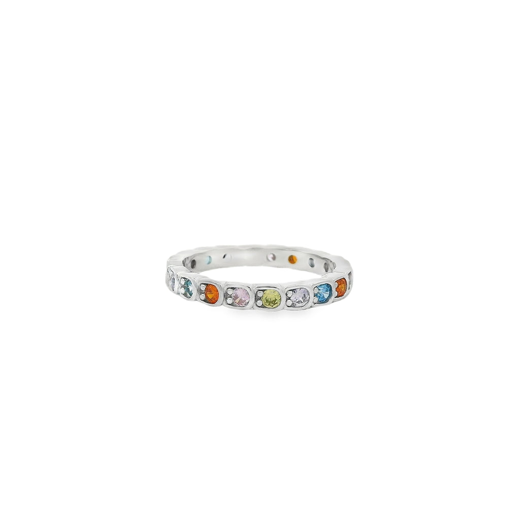 MULTI-COLOR  CUBIC ZIRCONIA STERLING SILVER RING