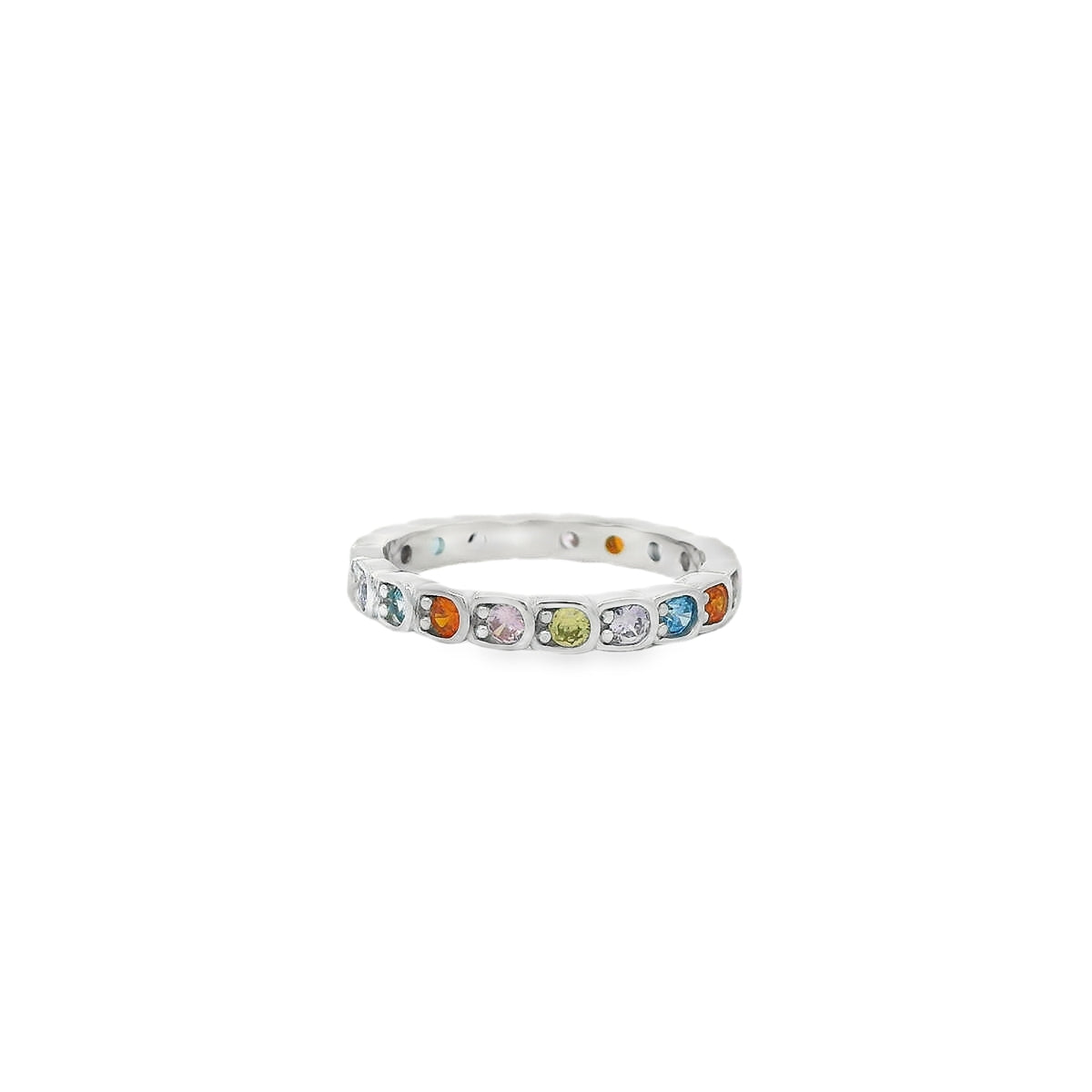 MULTI-COLOR  CUBIC ZIRCONIA STERLING SILVER RING