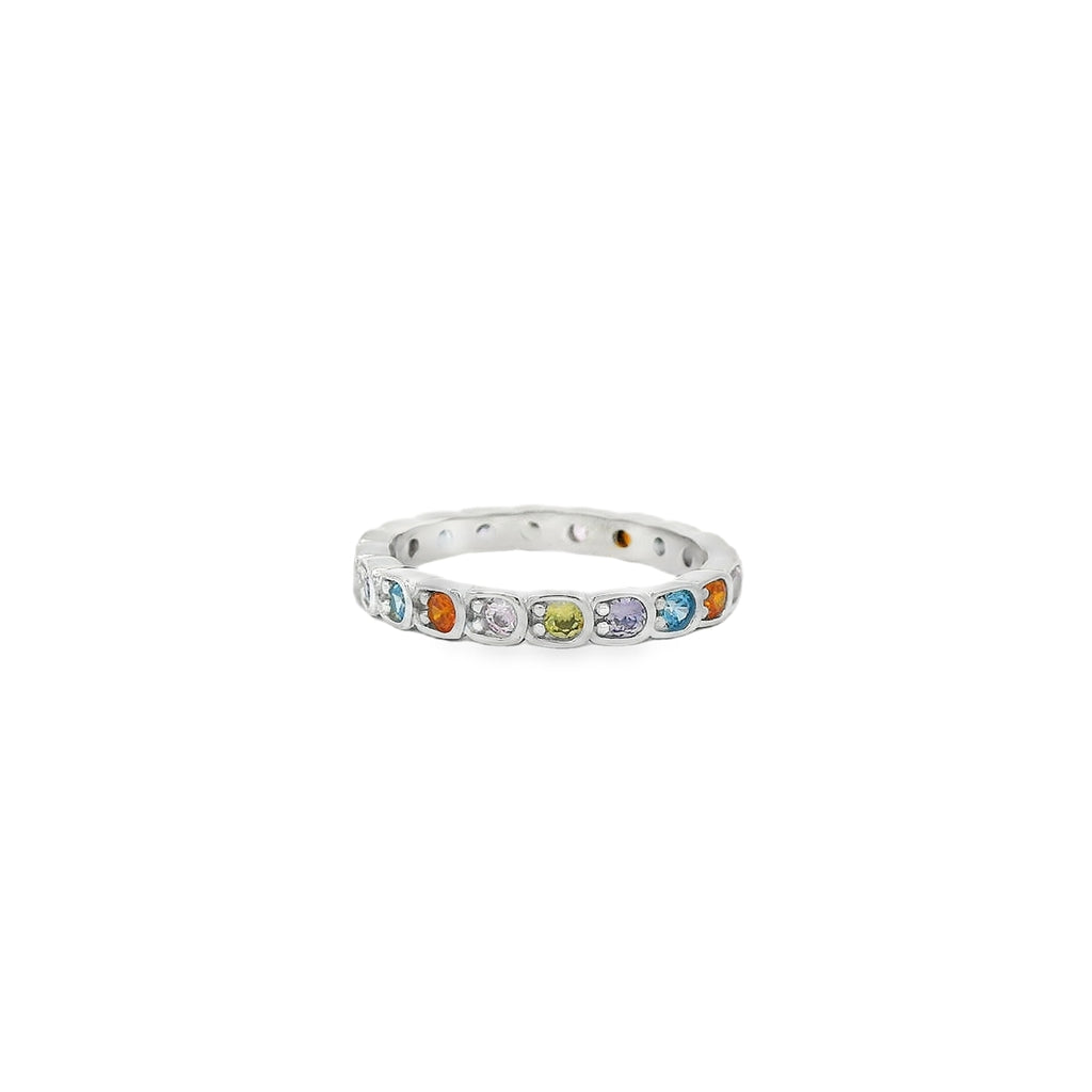 MULTI-COLOR  CUBIC ZIRCONIA STERLING SILVER RING