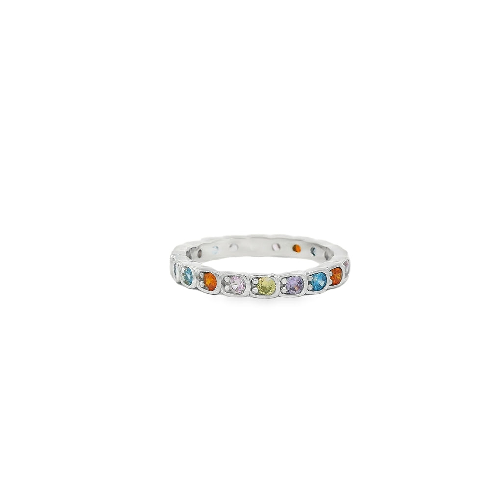 MULTI-COLOR  CUBIC ZIRCONIA STERLING SILVER RING