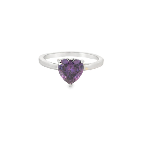 8x8mm Amethyst Cubic Zirconia Heart Sterling Silver Ring