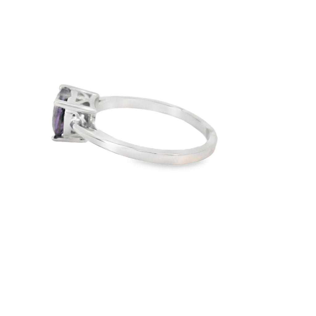 8x8mm Amethyst Cubic Zirconia Heart Sterling Silver Ring