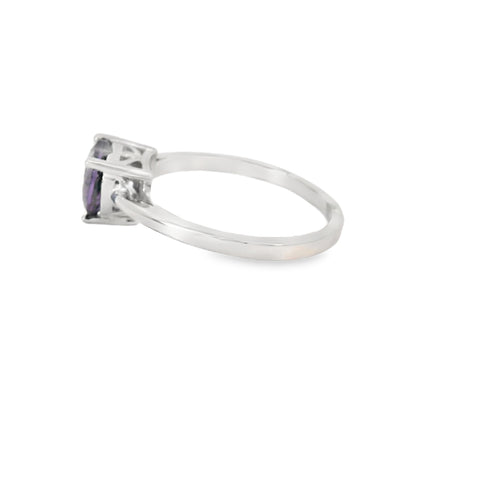 8x8mm Amethyst Cubic Zirconia Heart Sterling Silver Ring