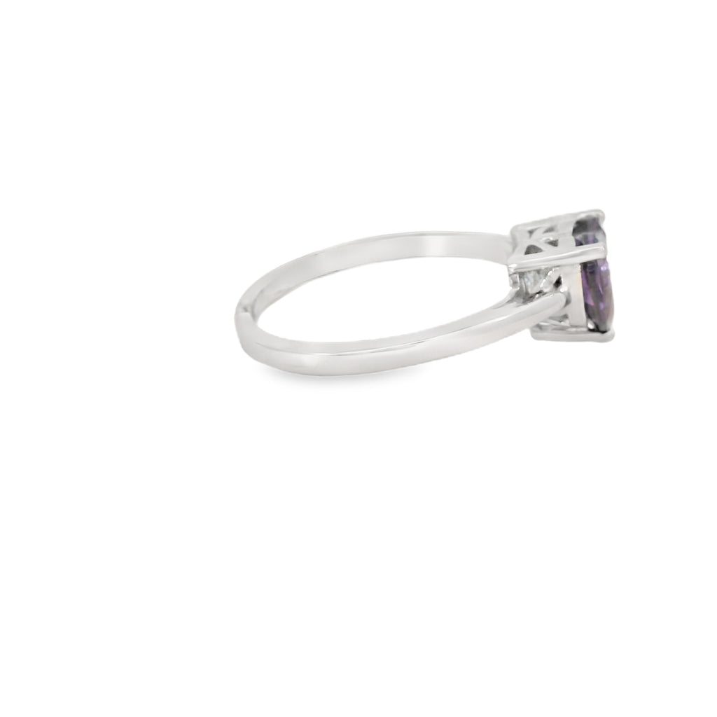 8x8mm Amethyst Cubic Zirconia Heart Sterling Silver Ring