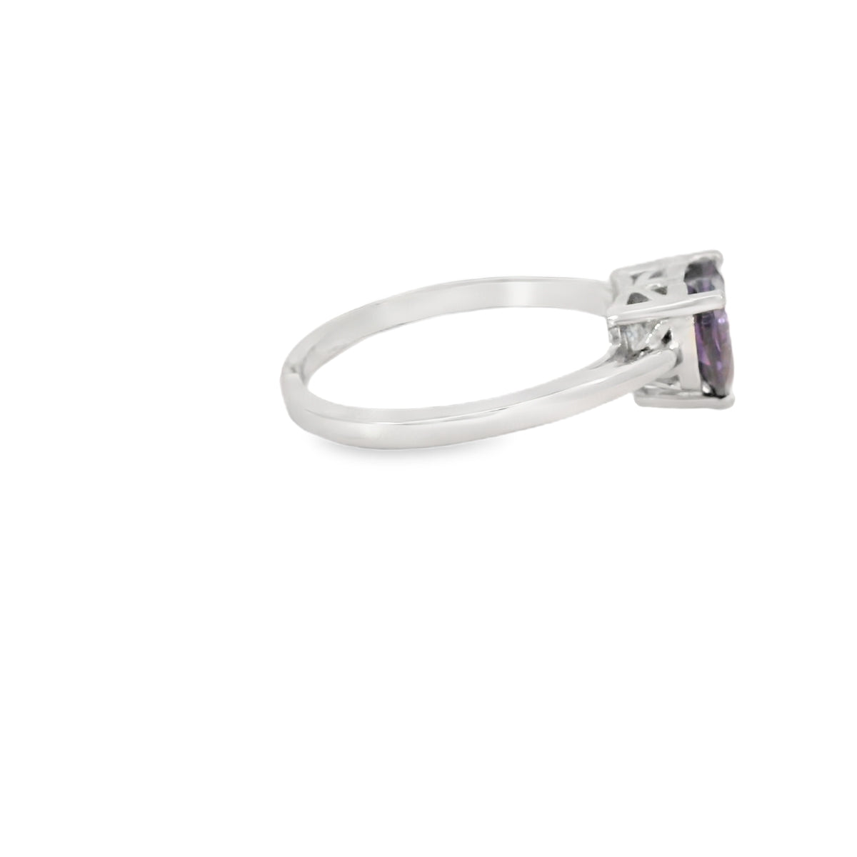 8x8mm Amethyst Cubic Zirconia Heart Sterling Silver Ring