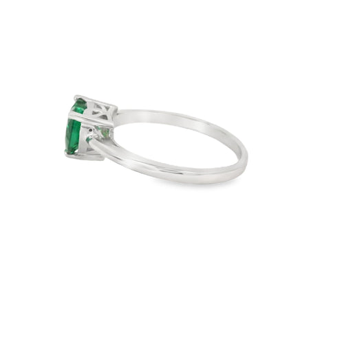 8x8mm Emerald Cubic Zirconia Heart Sterling Silver Ring
