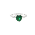 8x8mm Emerald Cubic Zirconia Heart Sterling Silver Ring