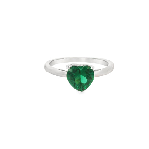8x8mm Emerald Cubic Zirconia Heart Sterling Silver Ring
