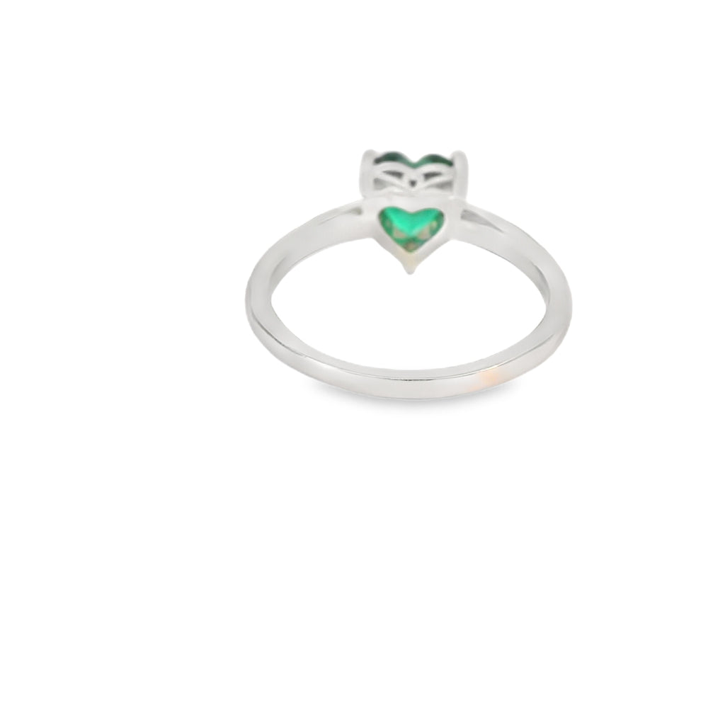 8x8mm Emerald Cubic Zirconia Heart Sterling Silver Ring