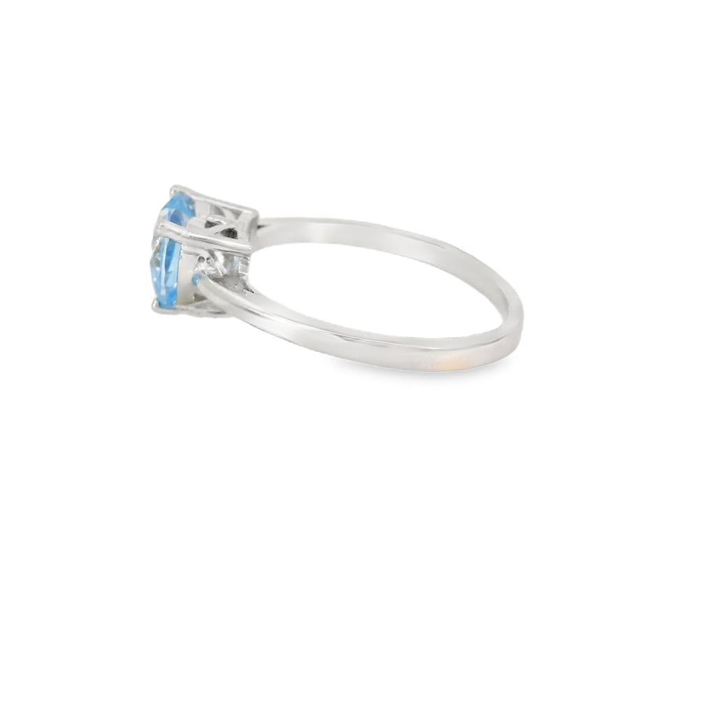 8x8mm Aquamarine Cubic Zirconia Heart Sterling Silver Ring