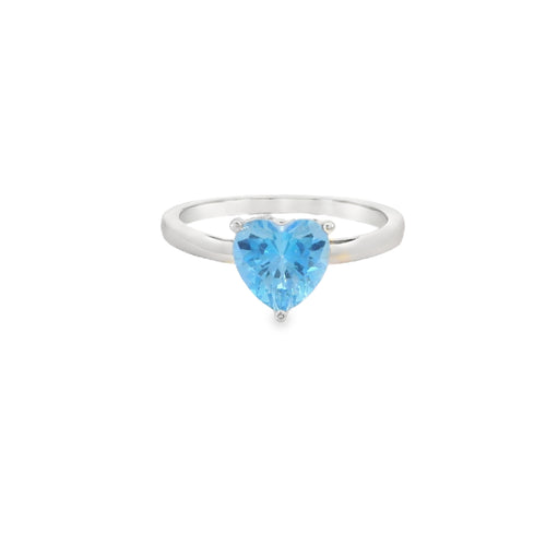 8x8mm Aquamarine Cubic Zirconia Heart Sterling Silver Ring