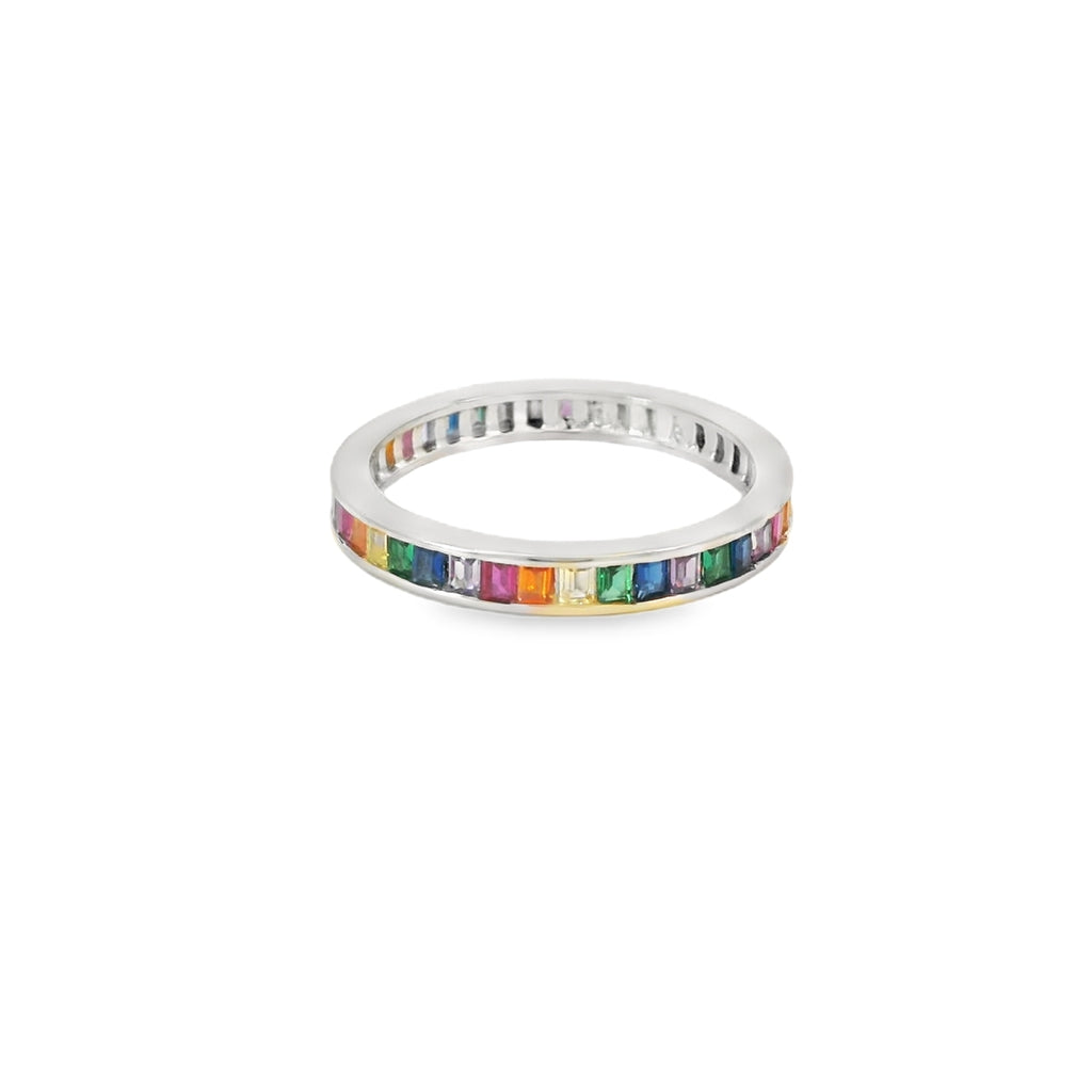 Multi-Color Cubic Zirconia Sterling Silver Ring