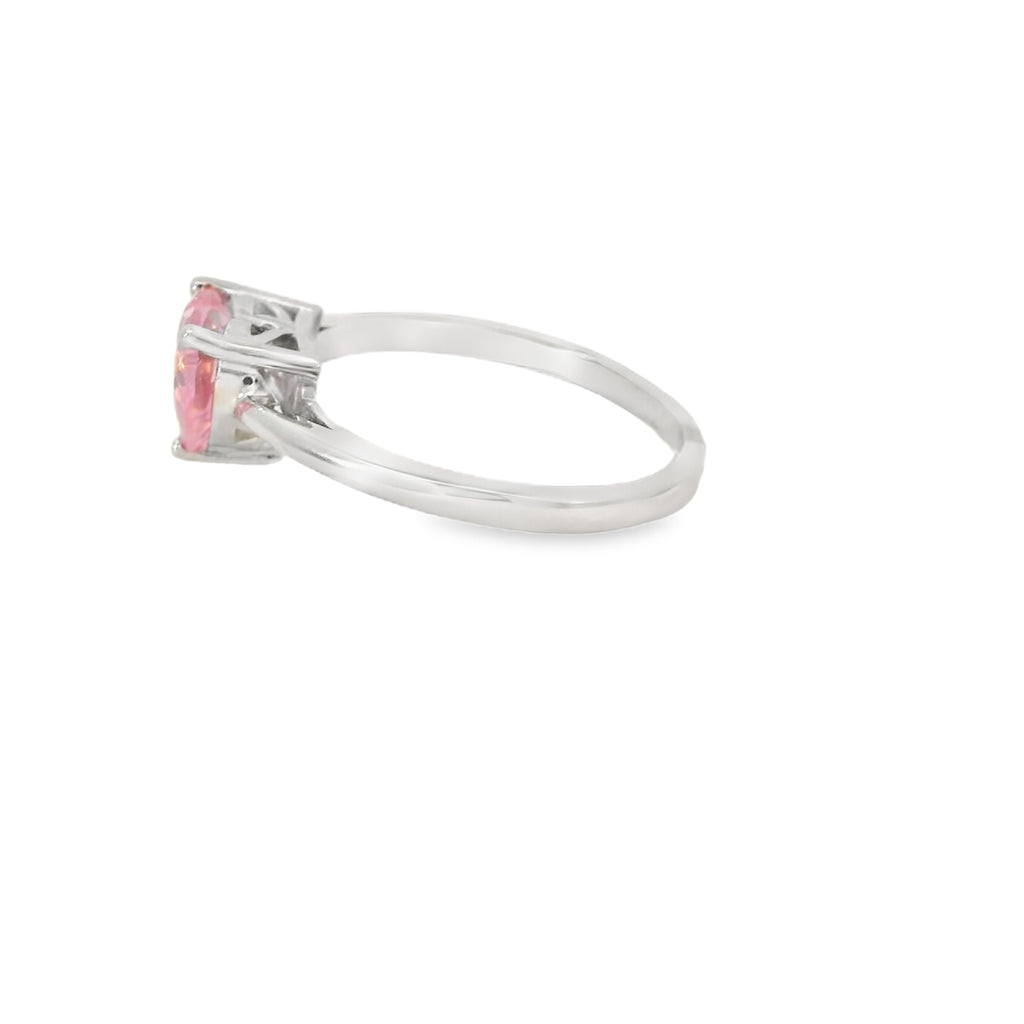 PINK CZ HEART STERLING SILVER RING