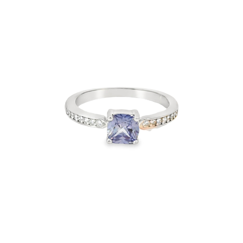 6x6mm Tanzanite Cubic Zirconia Cushion Sterling Silver Ring