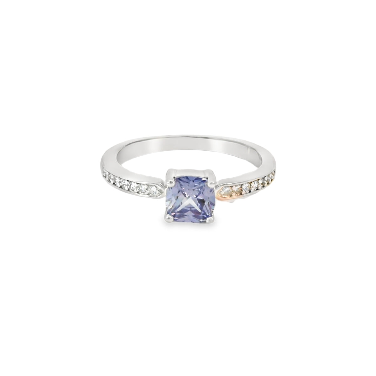 6x6mm Tanzanite Cubic Zirconia Cushion Sterling Silver Ring