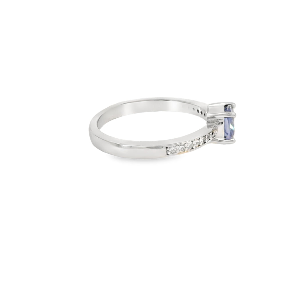 6x6mm Tanzanite Cubic Zirconia Cushion Sterling Silver Ring