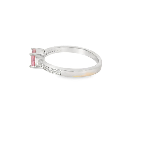 6x6mm Pink Cubic Zirconia Cushion Sterling Silver Ring