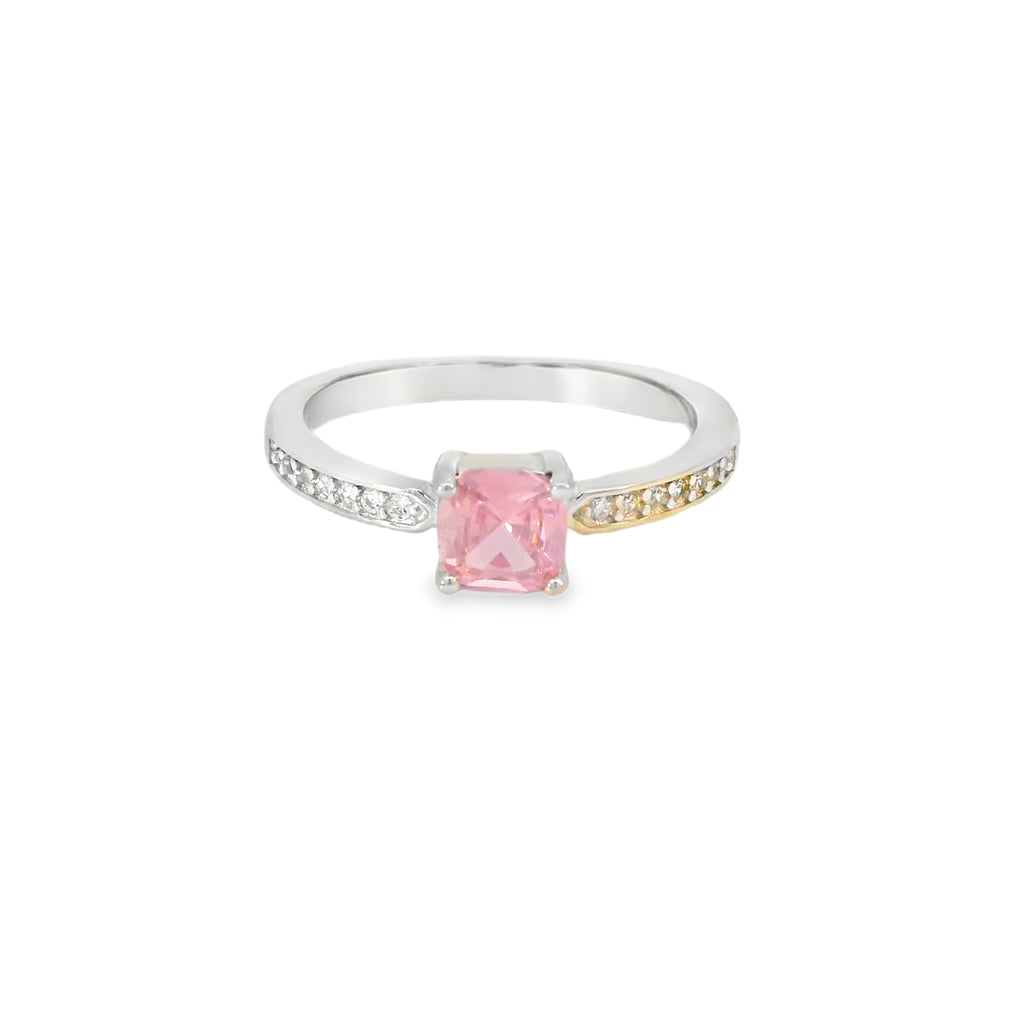 6x6mm Pink Cubic Zirconia Cushion Sterling Silver Ring
