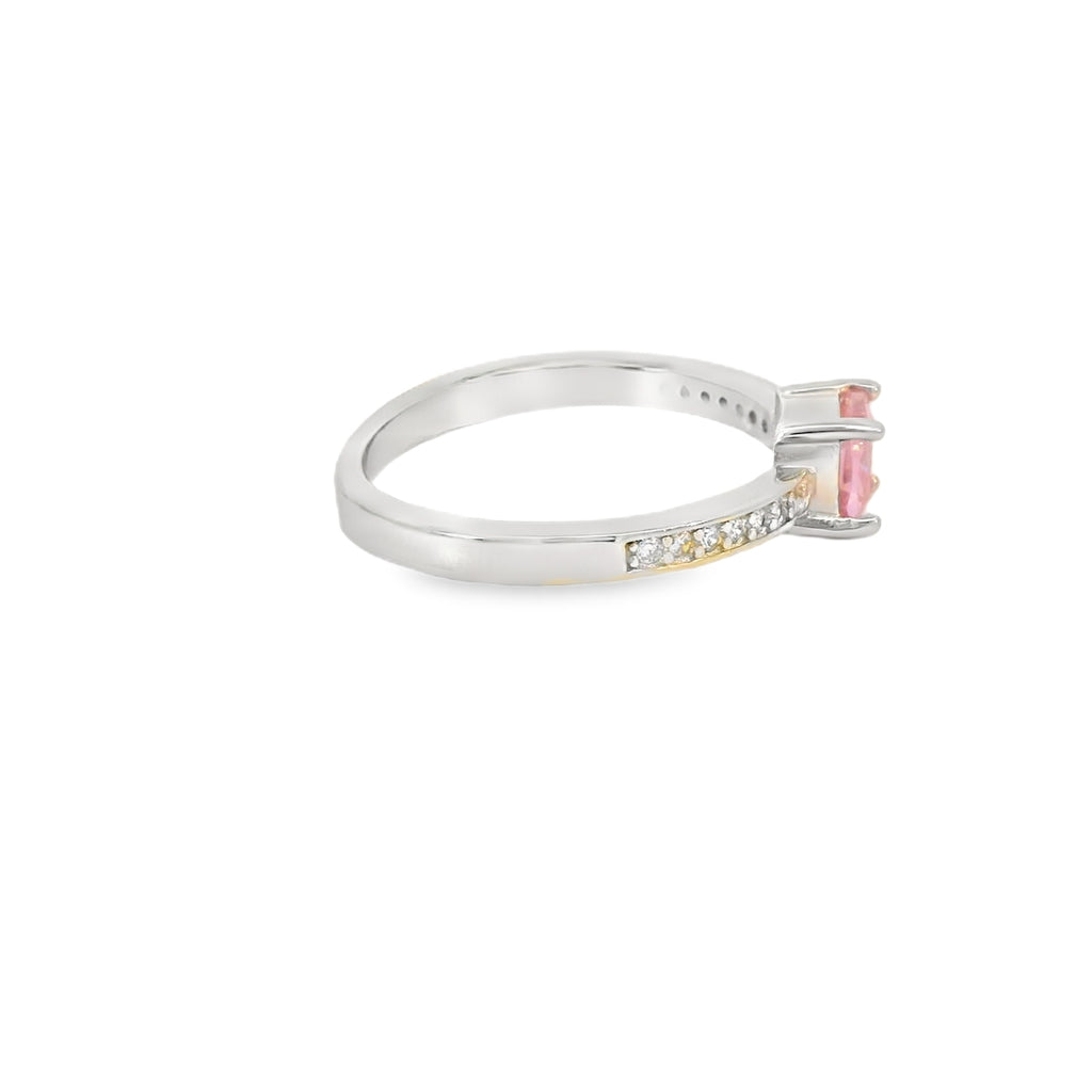 6x6mm Pink Cubic Zirconia Cushion Sterling Silver Ring