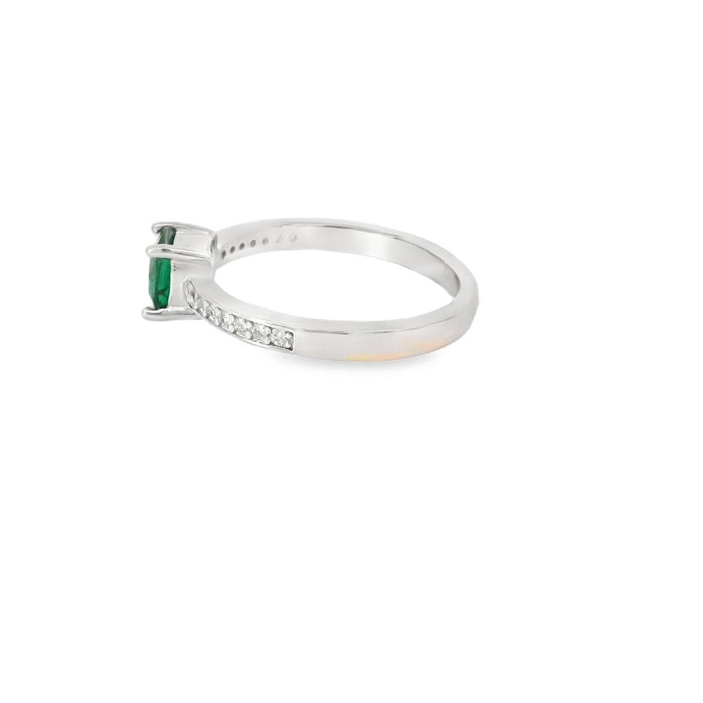 6x6mm Emerald Cubic Zirconia Cushion Sterling Silver Ring