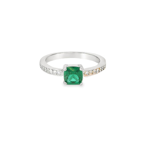6x6mm Emerald Cubic Zirconia Cushion Sterling Silver Ring