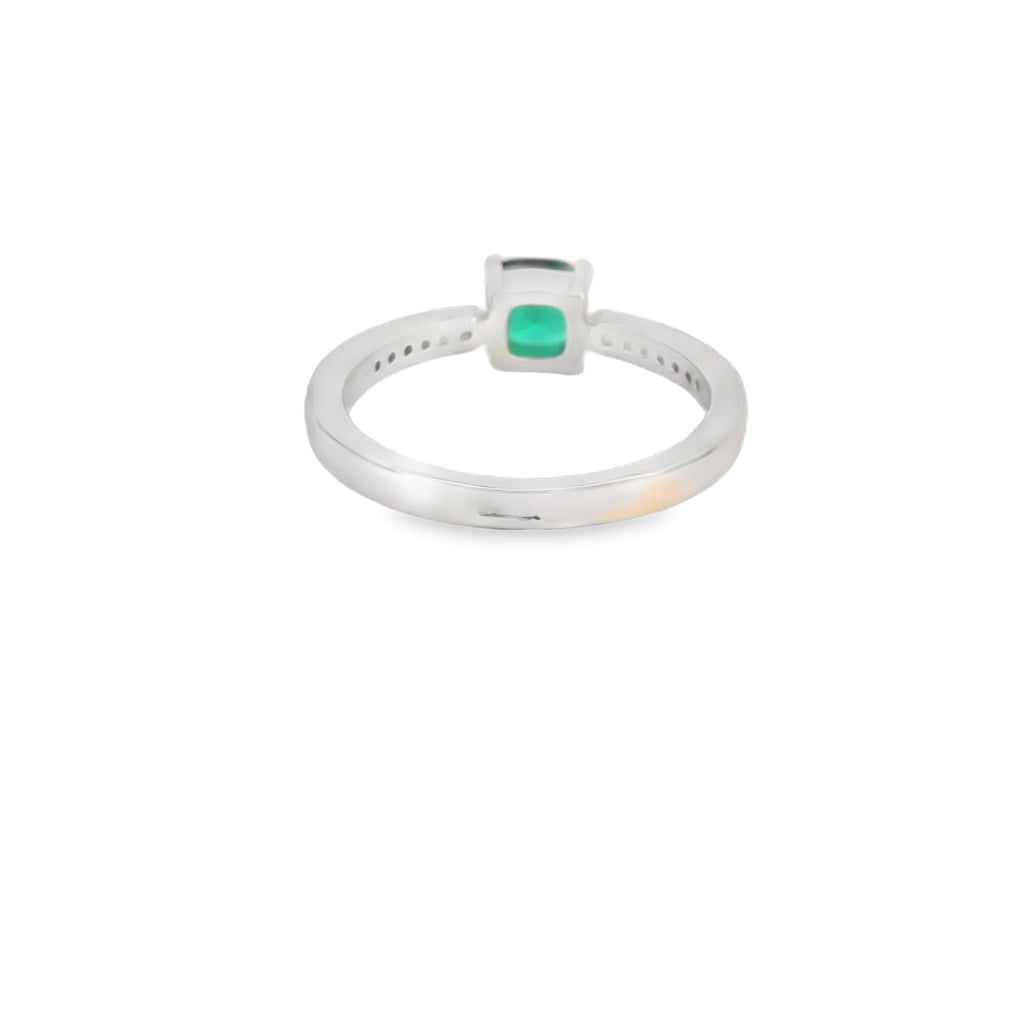 6x6mm Emerald Cubic Zirconia Cushion Sterling Silver Ring