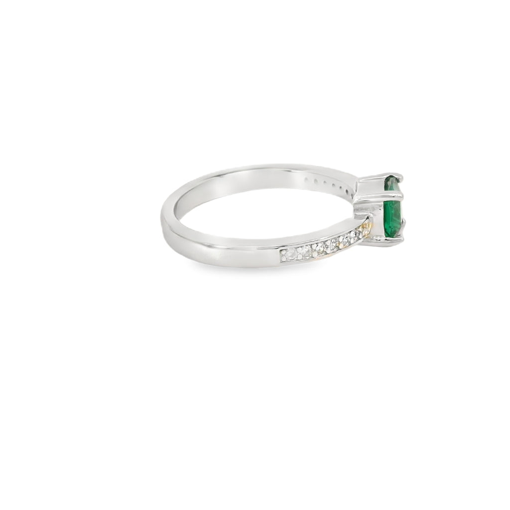 6x6mm Emerald Cubic Zirconia Cushion Sterling Silver Ring