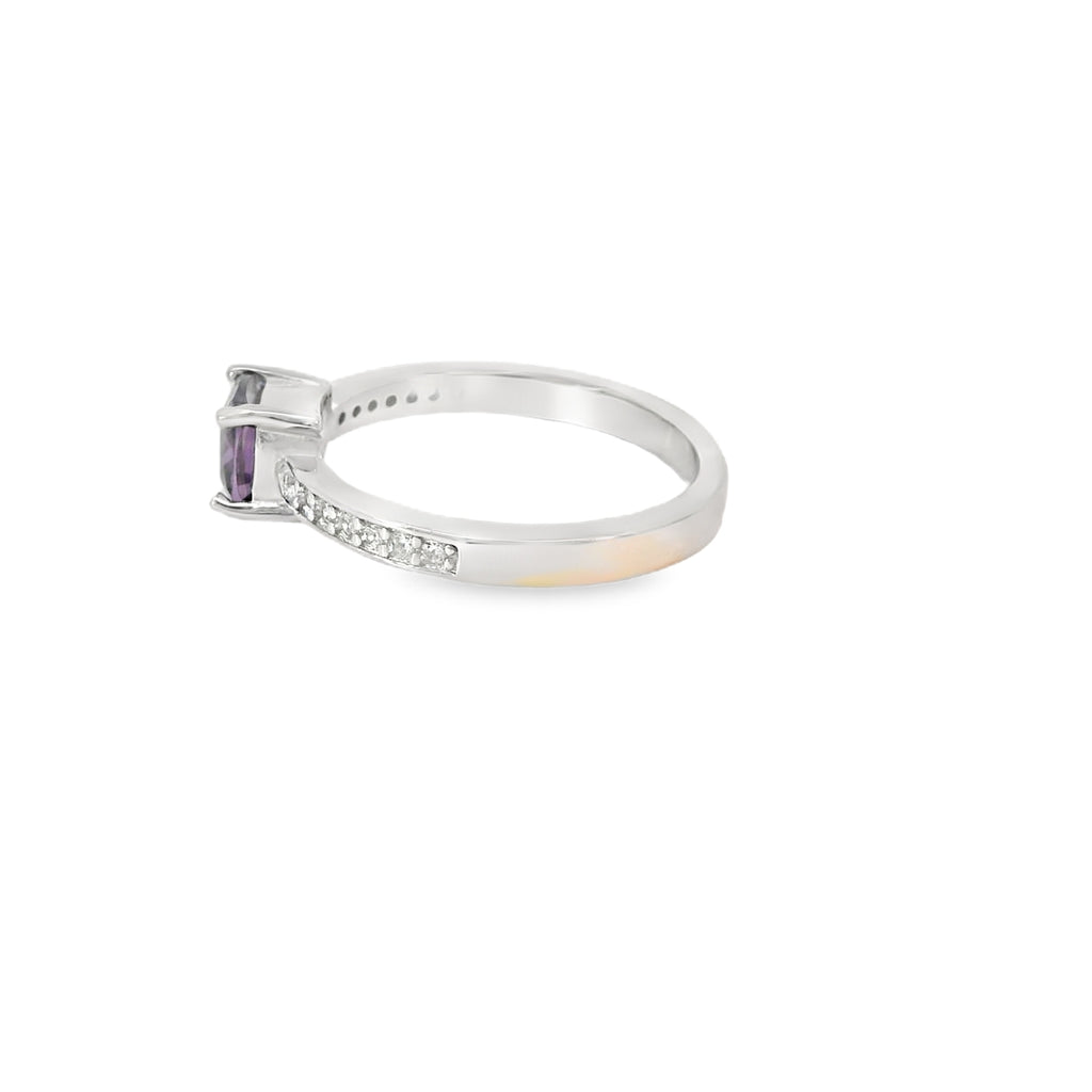 6x6mm Amethyst Cubic Zirconia Cushion Sterling Silver Ring  in